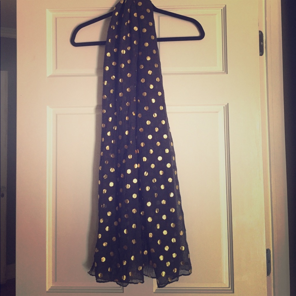 Deep purple/navy and gold polka dot scarf