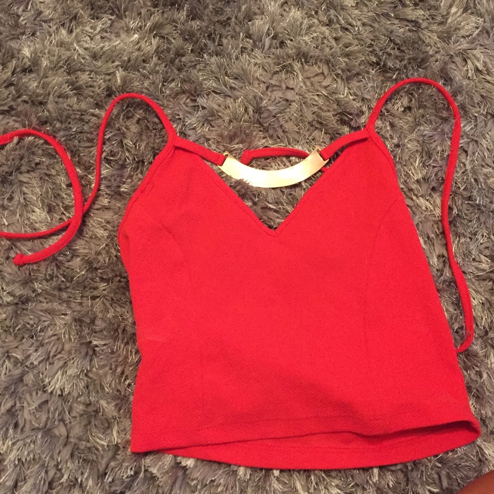 Sexy red crop top halter gold neck piece