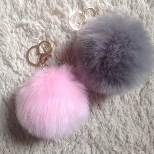 2 Faux Fur Poof Keychains