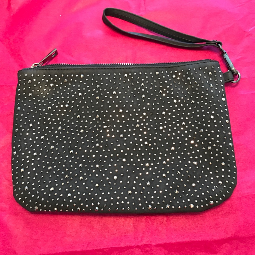 Gray rhinestone wristlet