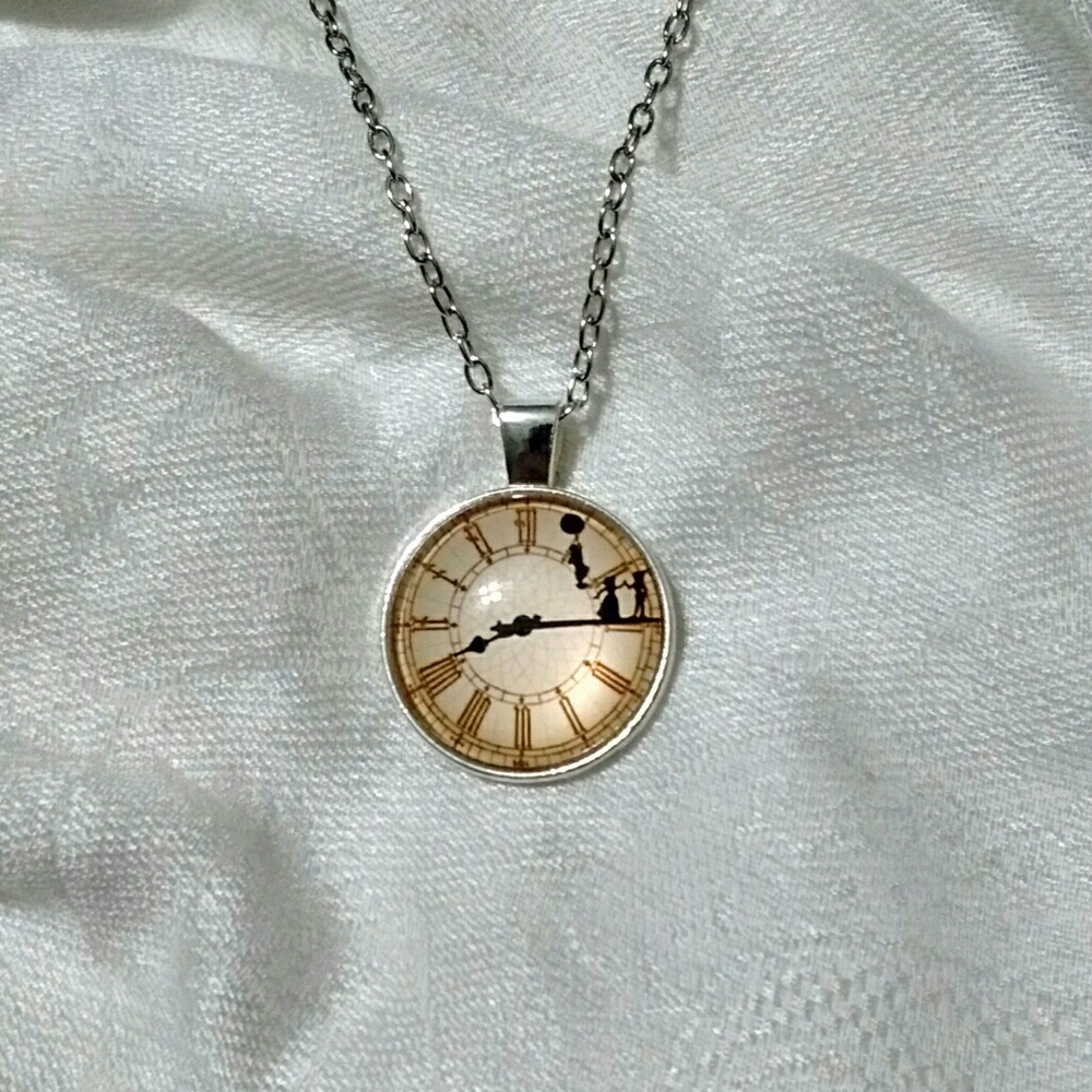 Peter Pan Clock Cabochon Necklace