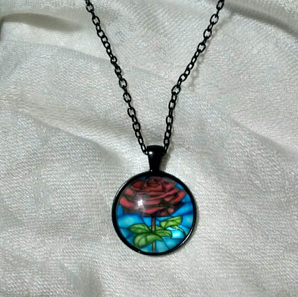 Beauty and the Beast Rose Cabochon Necklace