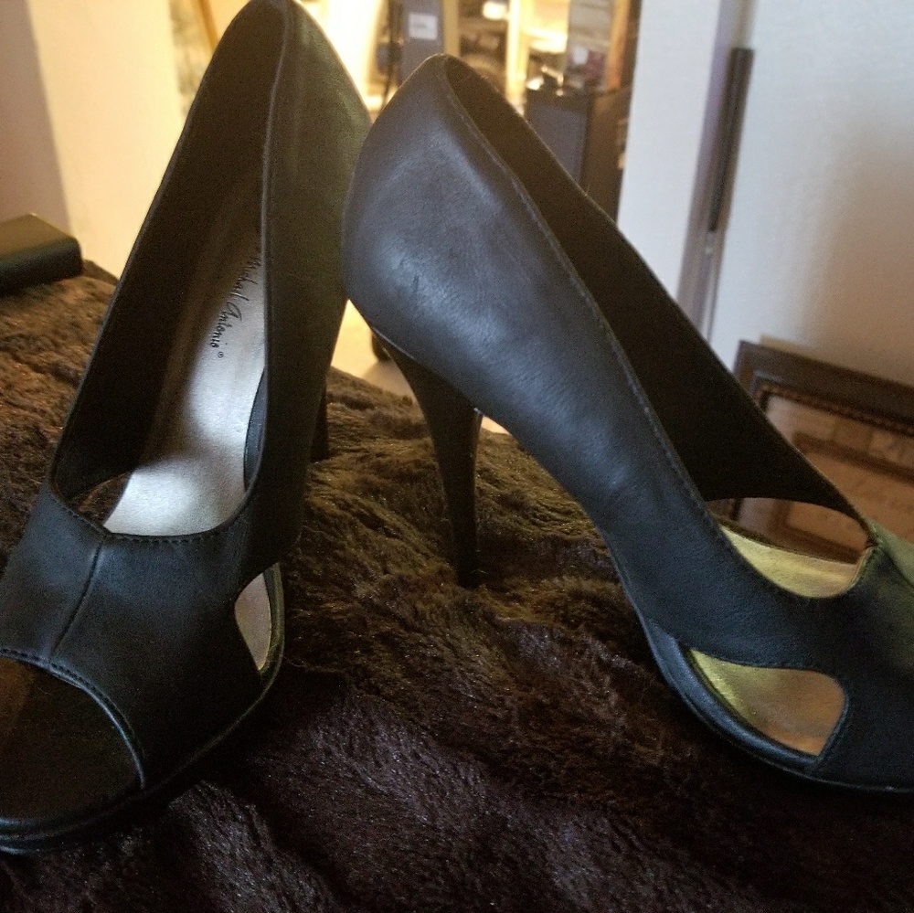 Black 5" stilettos Peek-a-boo toe