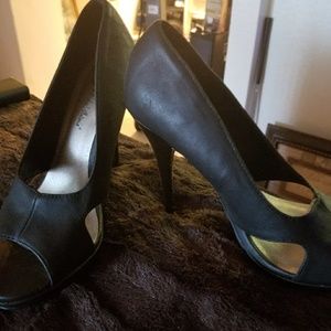 Black 5" stilettos Peek-a-boo toe