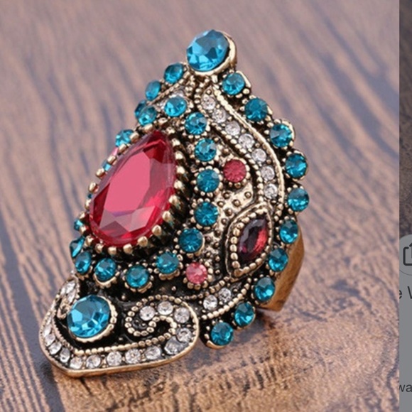 New Turkish vintage sapphire stone ring size 8 - Picture 3 of 3