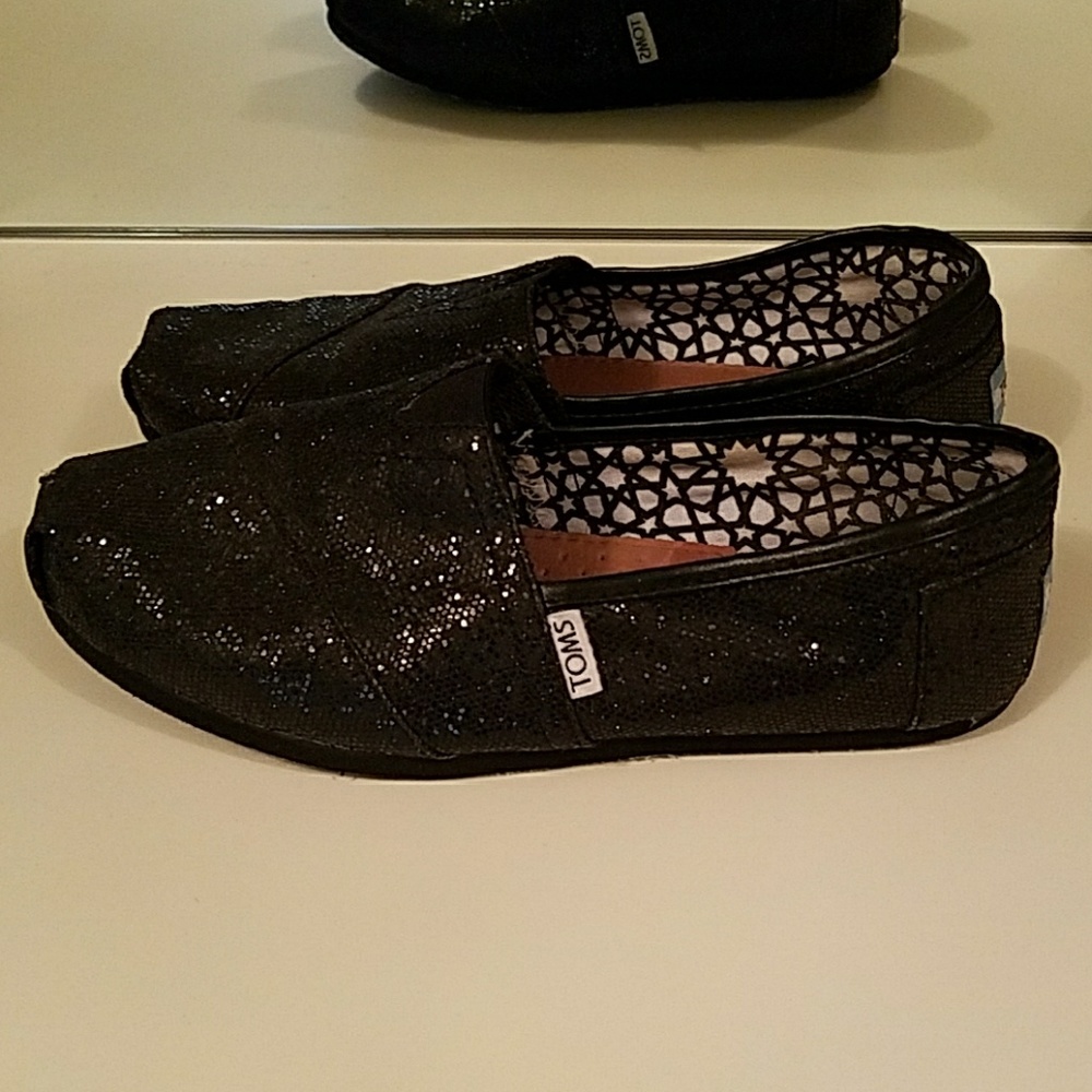 Toms black sparkly flats