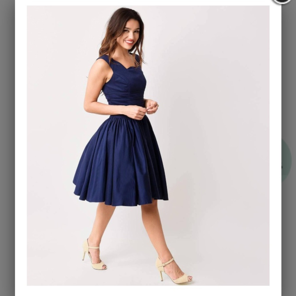 Navy Roman Holiday Scalloped Retro Flare Dress