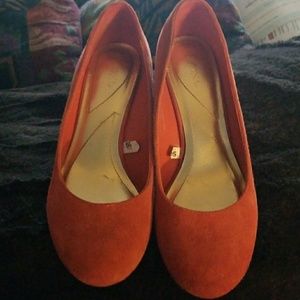 Coral Orange suede wedge