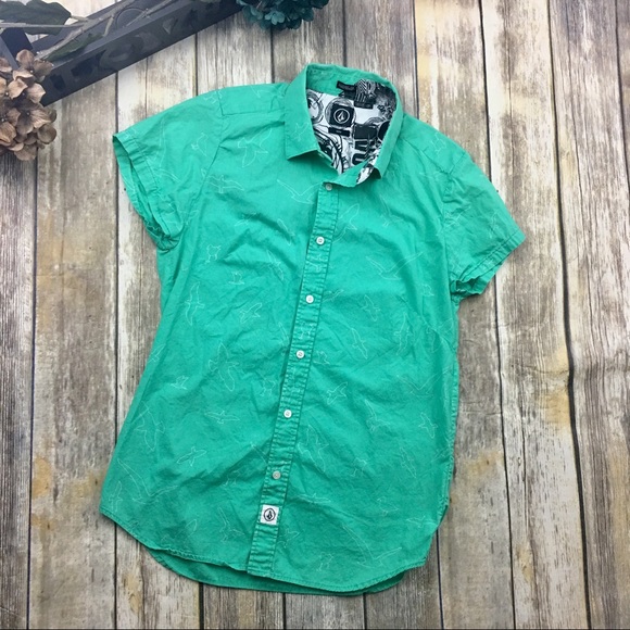 Volcom Tops - Volcom Soaring Birds Teal Button Down Shirt