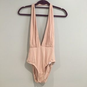 Deep Plunge Baby Pink Bodysuit