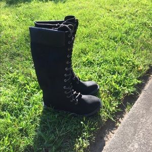 Matt black knee high boots