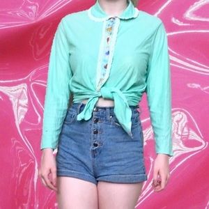 Vintage Peter Pan Collar Mint/Seafoam Green Blouse