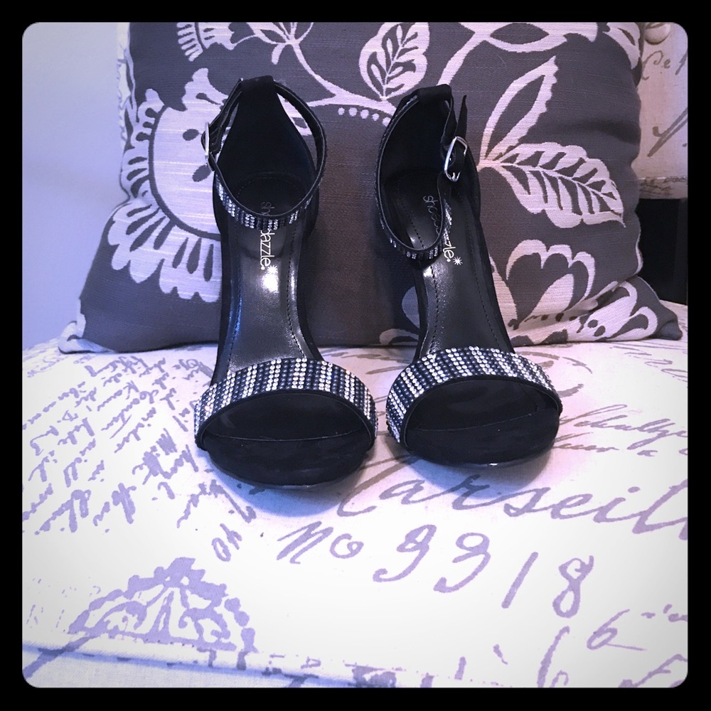 Black jeweled stilettos