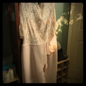 Teri Jon Blush Lace Ruffle Dress