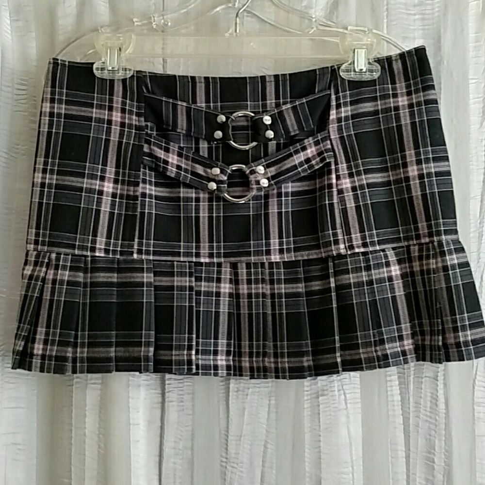 Lip Service black, grey and pink plaid mini skirt