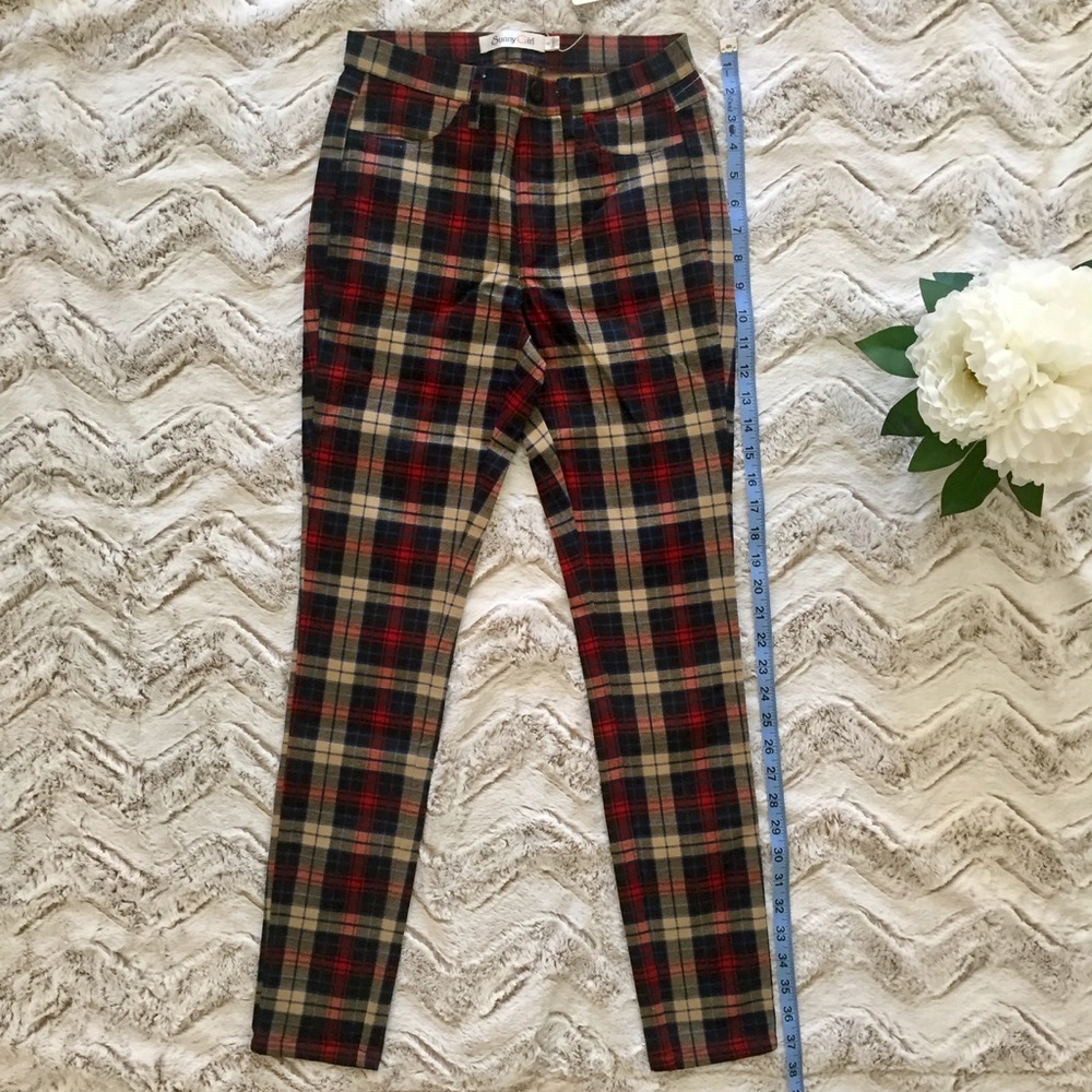 ๐HP๐ NEW PLAID PANTS STRETCH SKINNY BLACK KHAKI - Picture 4 of 7