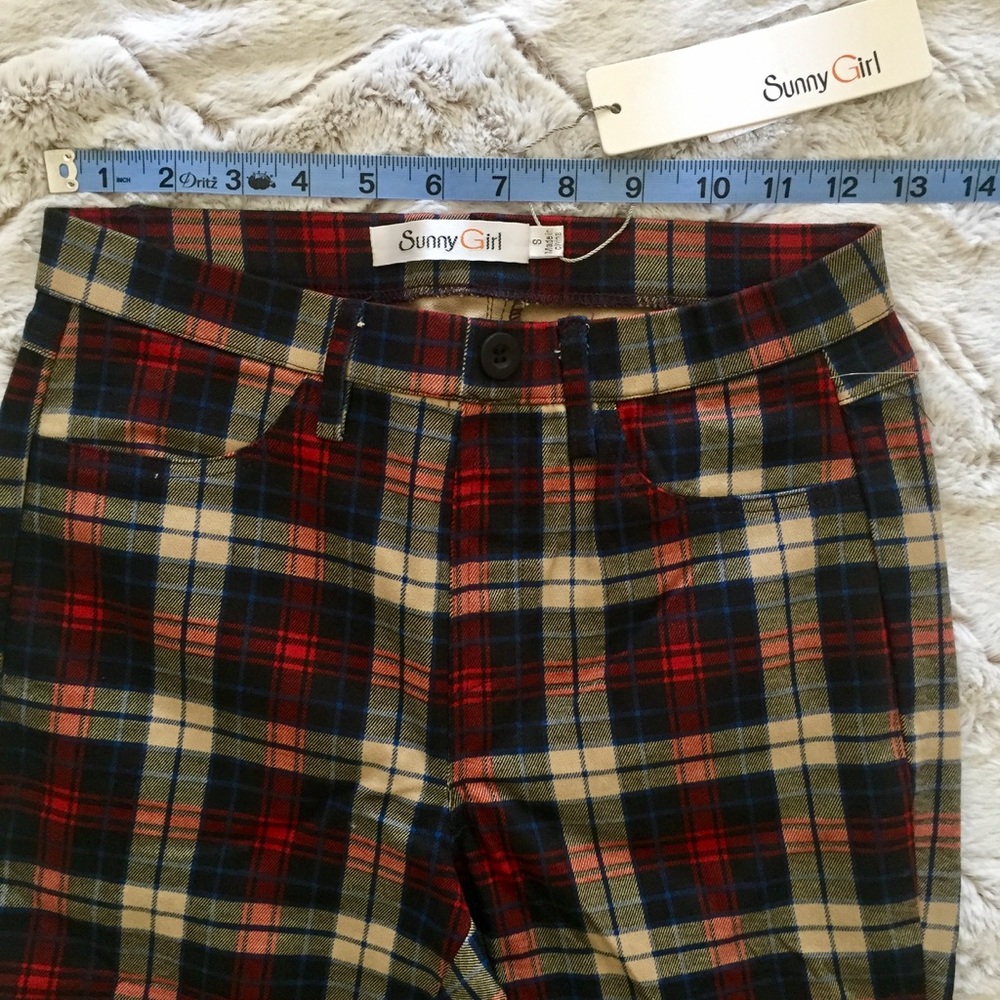 ๐HP๐ NEW PLAID PANTS STRETCH SKINNY BLACK KHAKI - Picture 5 of 7