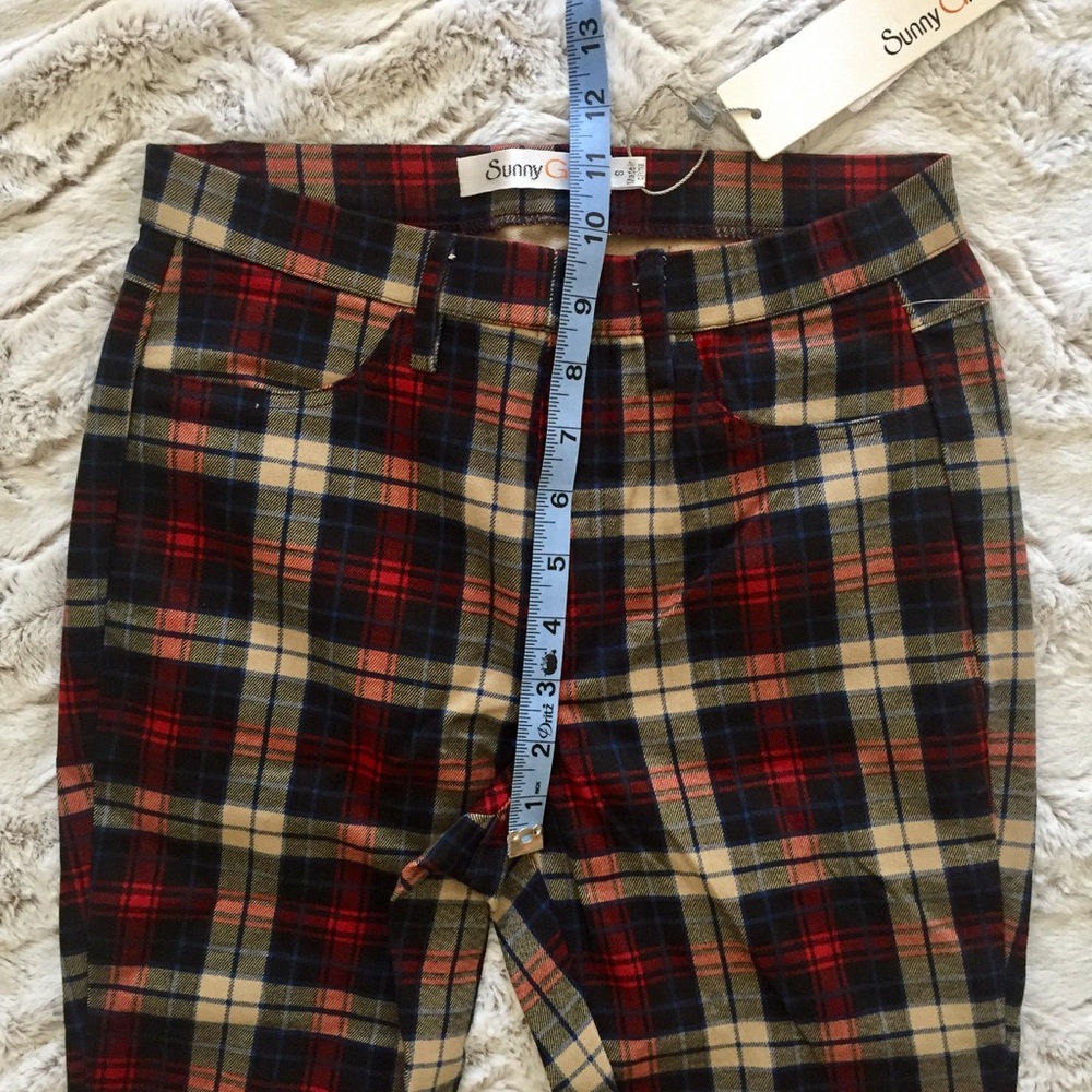 ๐HP๐ NEW PLAID PANTS STRETCH SKINNY BLACK KHAKI - Picture 6 of 7