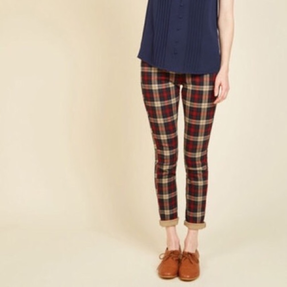 ๐HP๐ NEW PLAID PANTS STRETCH SKINNY BLACK KHAKI - Picture 2 of 7