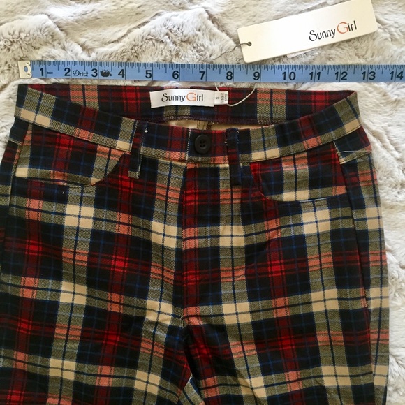 🎉HP🎉 NEW PLAID PANTS STRETCH SKINNY BLACK KHAKI - Picture 5 of 7