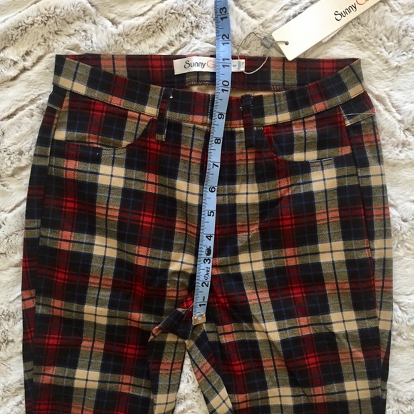 🎉HP🎉 NEW PLAID PANTS STRETCH SKINNY BLACK KHAKI - Picture 6 of 7