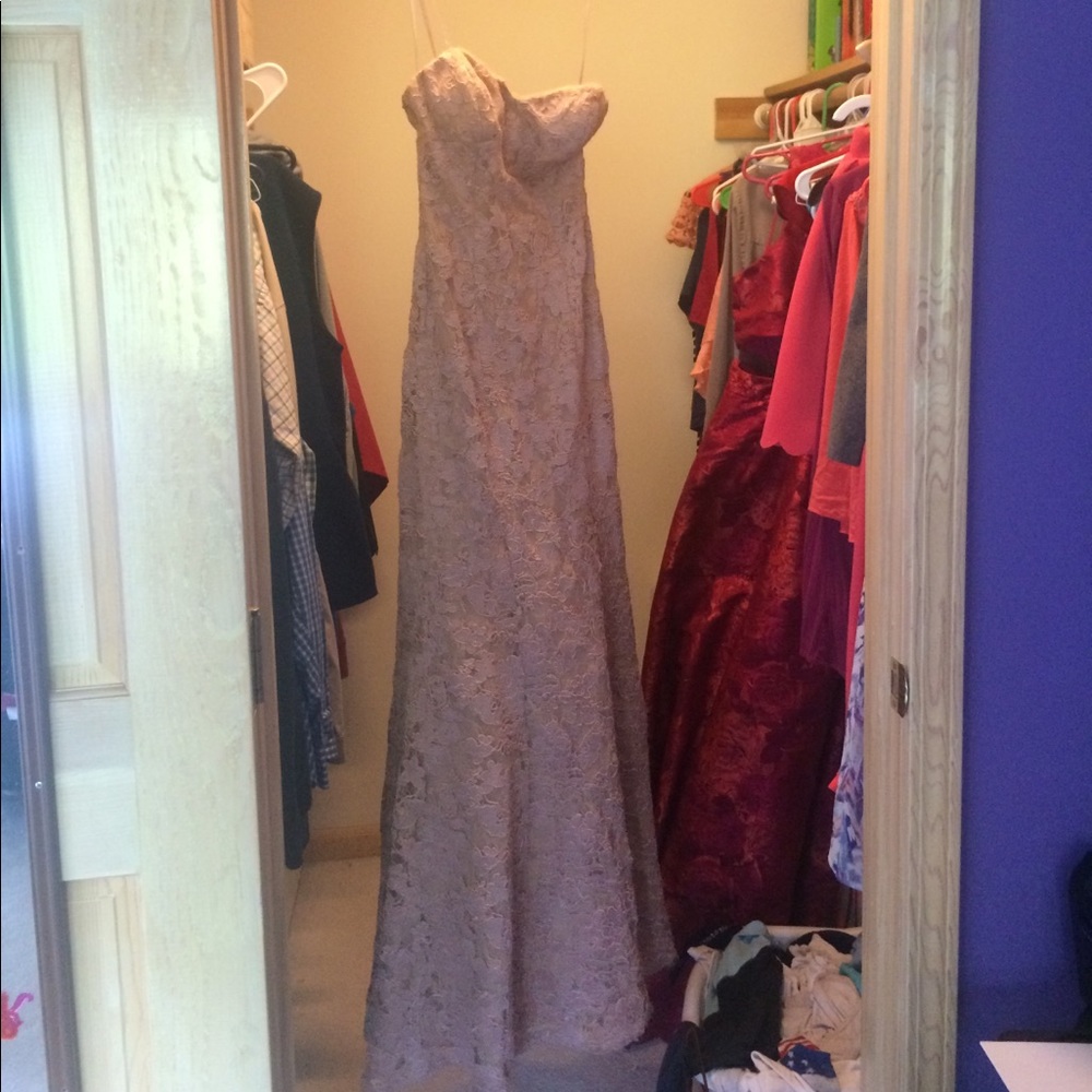 Lavender lace strapless gown