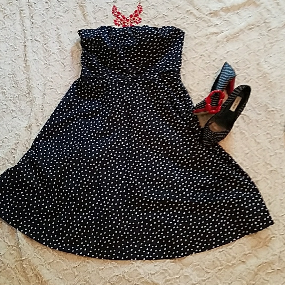 White & Black polka dot strapless or halter aline