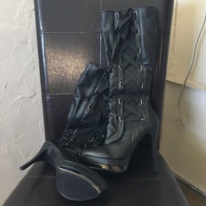 Women's sexy lace up under the knee boot