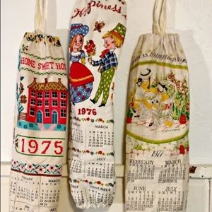 Vintage Calendar Tea Towel Plastic Bag Holders