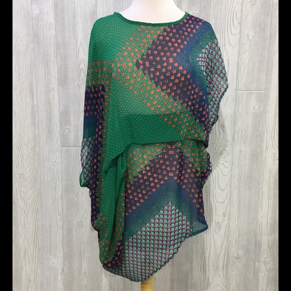 Recycled Chiffon Abstract Print Poncho Top main image 0