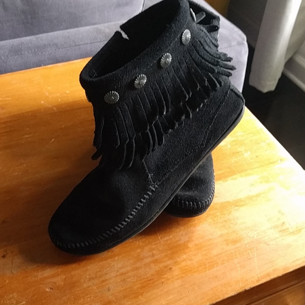 Black Suede Minnetonka Ankle Boots