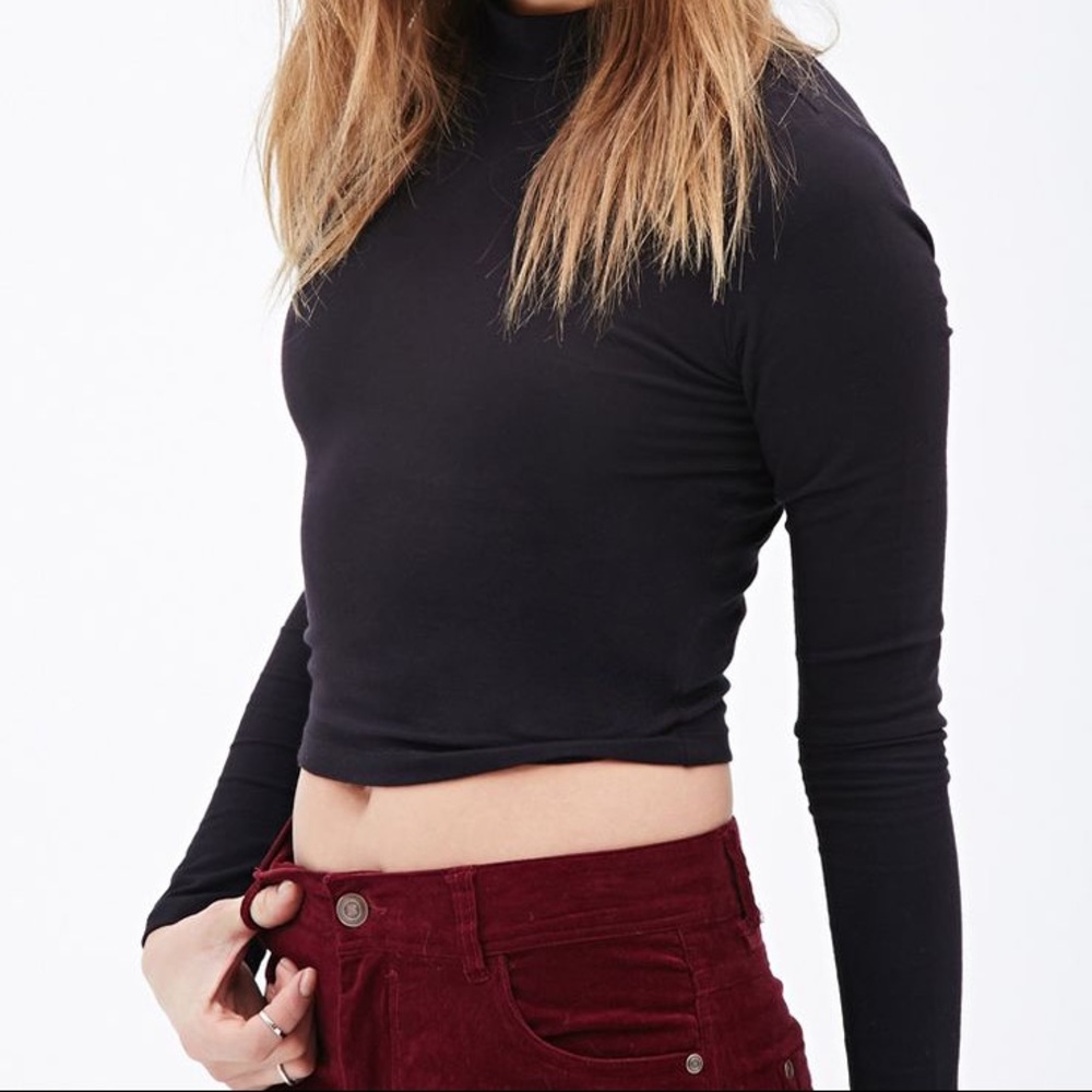 Black Mock Neck Crop Top Forever 21