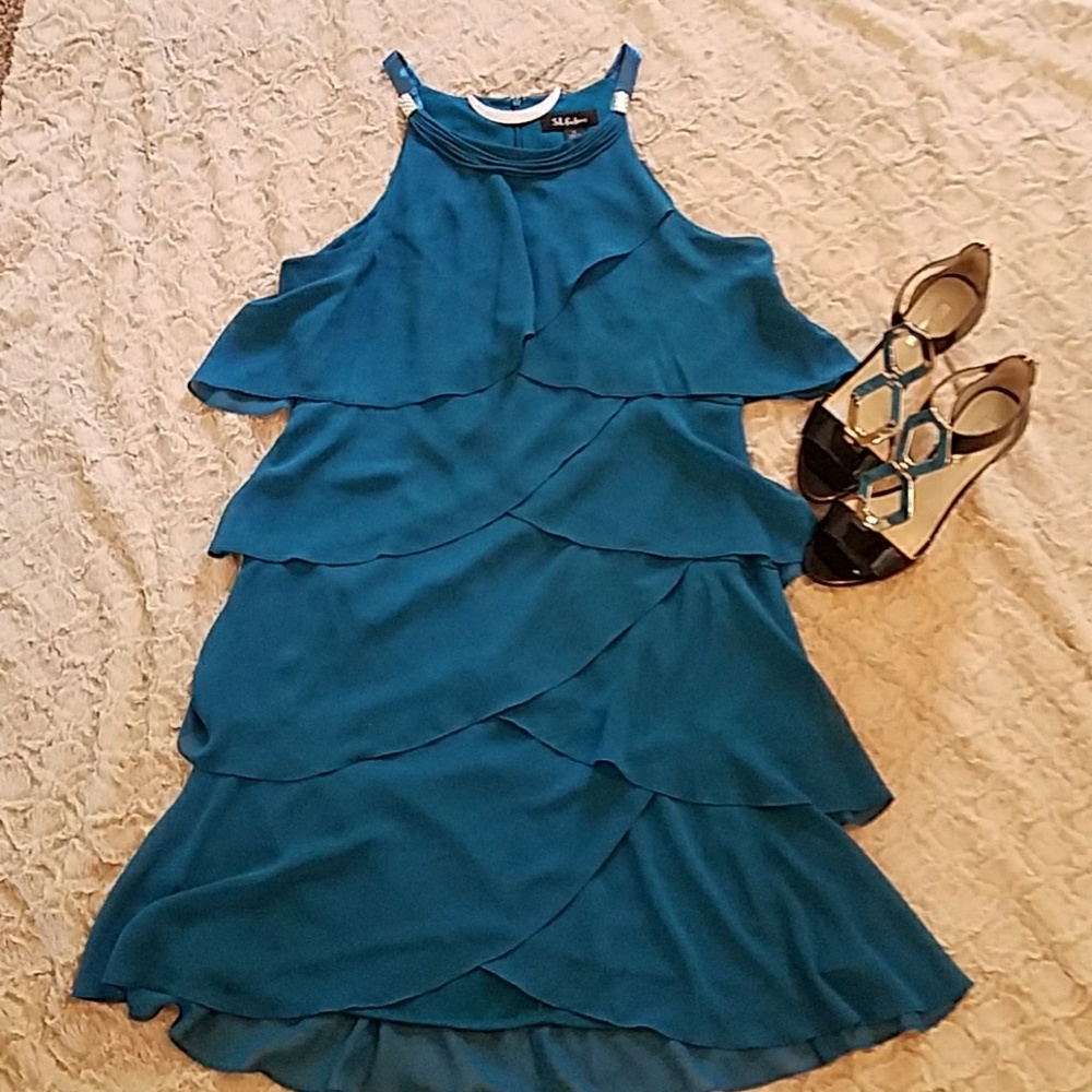 Sheer Ruffled Coctail Dress Size 14