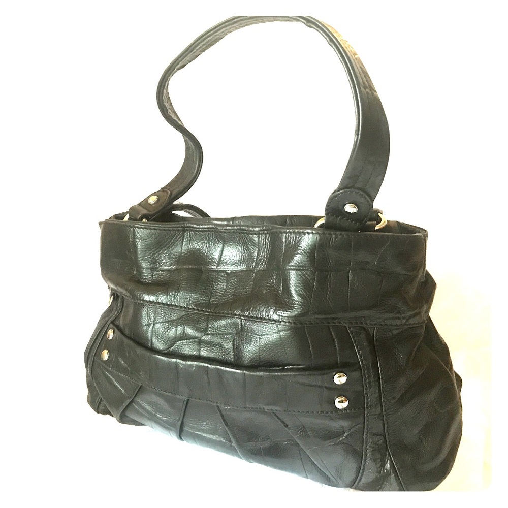 Black leather Bruce Makowski shoulder bag