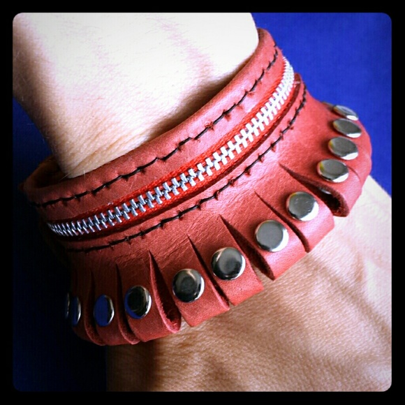 Handmade Artist Jewelry - *BUNDLE ONLY* Handmade Brick Red Leather Cuff