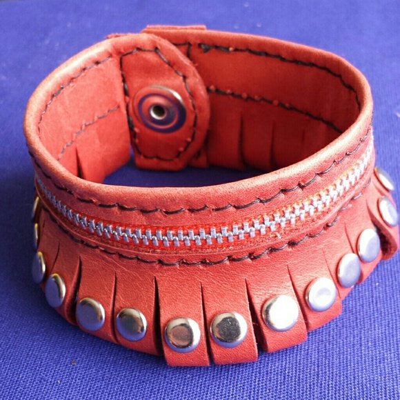 *BUNDLE ONLY* Handmade Brick Red Leather Cuff - Picture 2 of 5