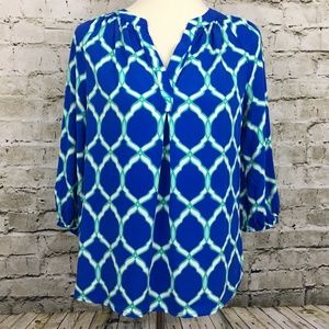 Crown & Ivy Geometric Top Turquoise Blue Small