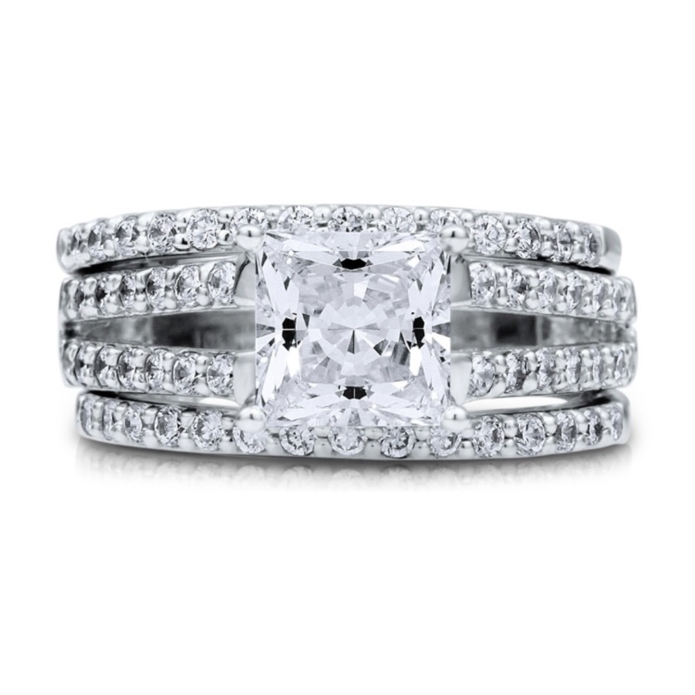 STERLING SILVER PRINCESS CZ SOLITAIRE RING SET - Picture 4 of 6