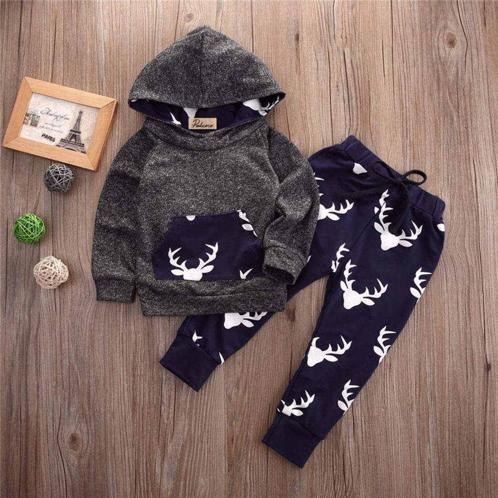Fall Trendy Hip Toddler Boy Deer Warm Outfit Set