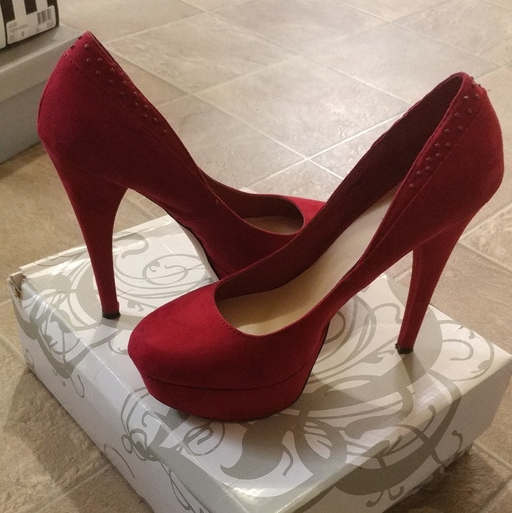 Red Almond-Toe Platform Stiletto Pumps