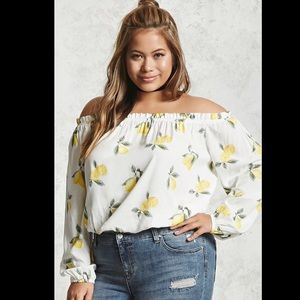 F21+ Lemon Off the Shoulder Crop Top