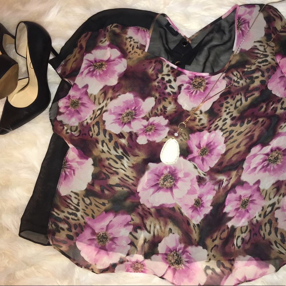 Torrid Silk Rose & Cheetah Top -1X