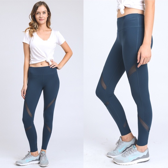 Pants - Deep Blue Mesh Active Leggings