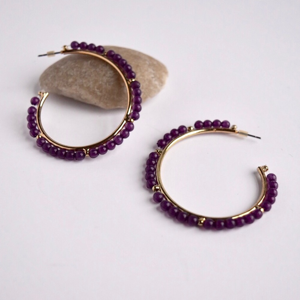 Purple Bead Hoops