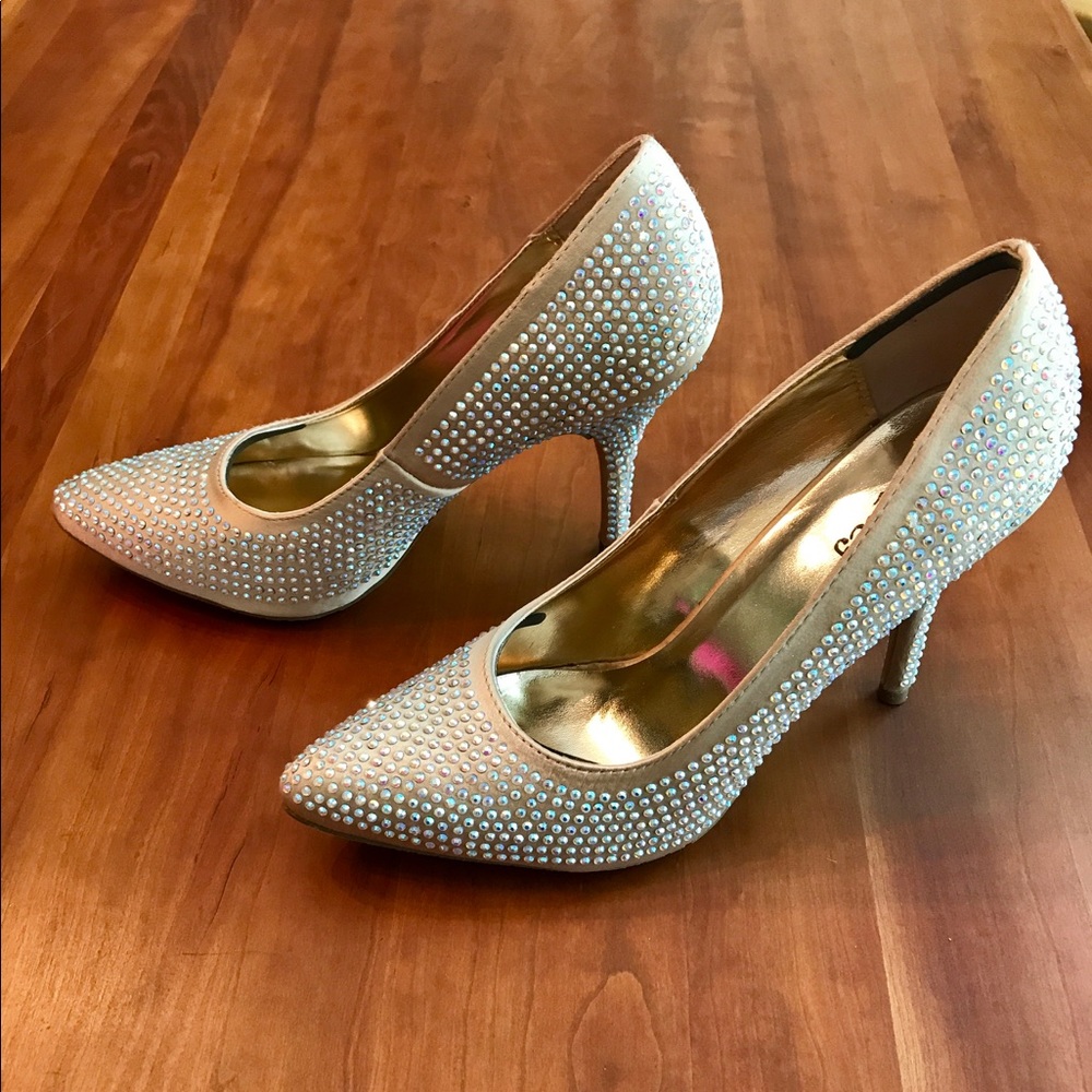 New Candies Champagne Jeweled Pumps
