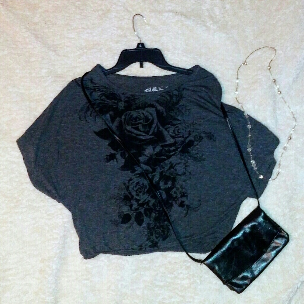Charcoal and Black Floral Top