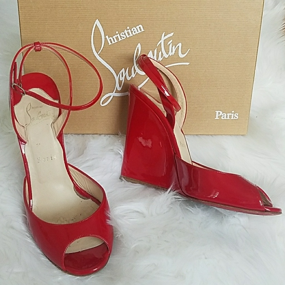 !SOLD! Christian Louboutin Peep Toe Wedges - Picture 1 of 5