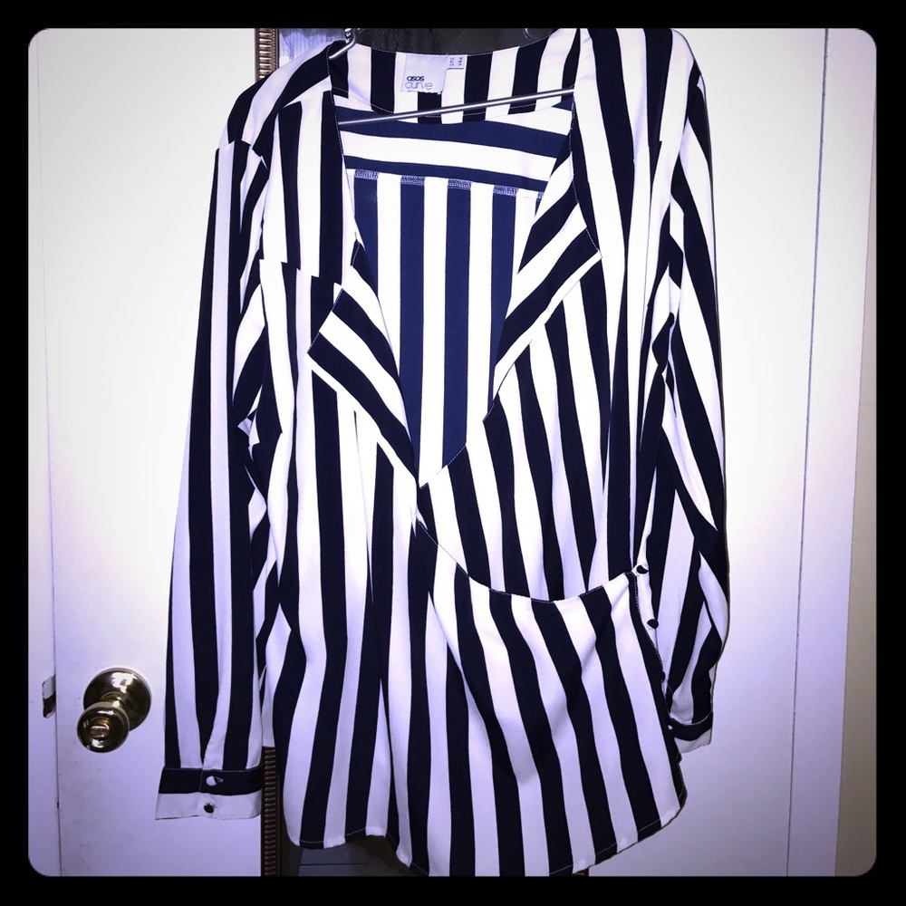 ASOS Curve US 14 Navy/White Faux Wrap Blouse