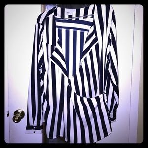 ASOS Curve US 14 Navy/White Faux Wrap Blouse