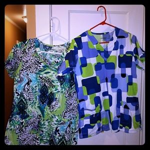 2 women's scrub tops